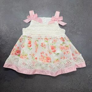 Nannette Baby 0-3M Floral Lace Gingham Bubble Dress Romper